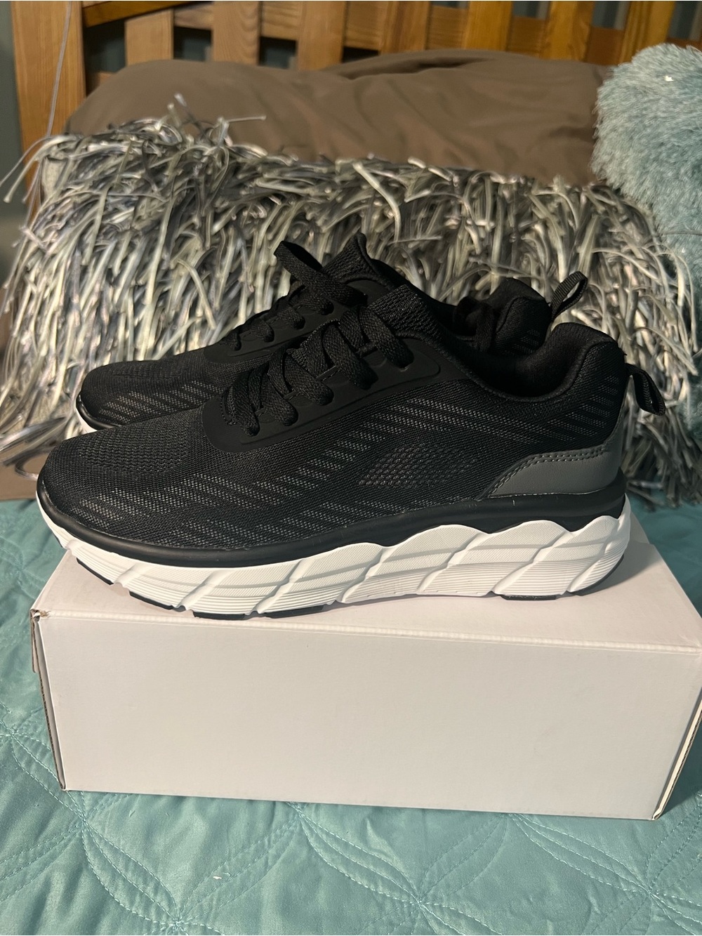 Women’s Black Fashion Knit Sneakers with Cushioned White Sole